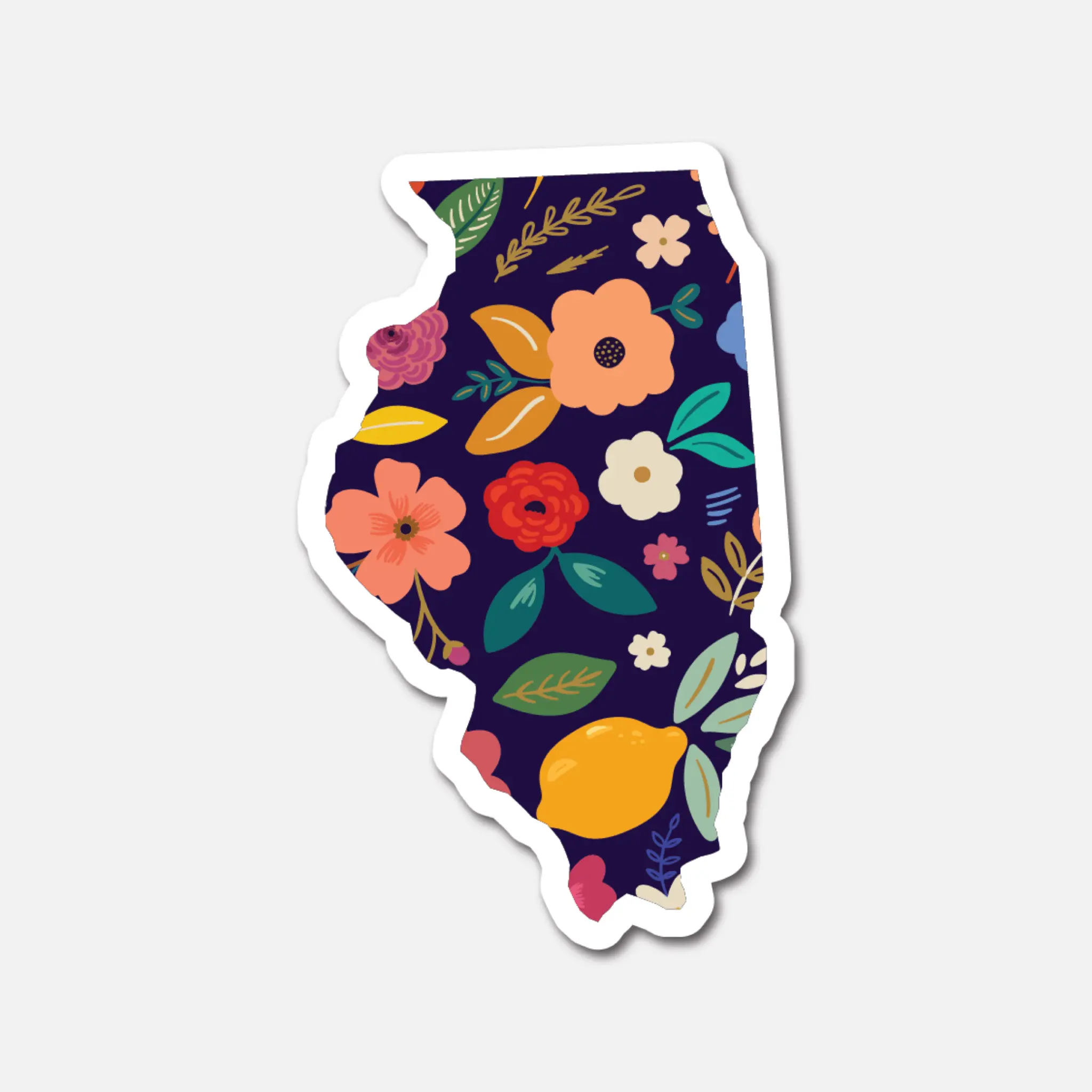 Illinois Navy Floral  State Sticker vinyl sticker