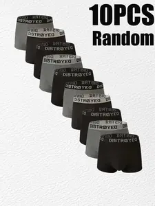 Men's Underwear Set, Soft, Comfortable & Breathable Design, Casual, Plain, Pure Color Combination, Letter Waistband, Ideal for Daily Wear, Random Selection