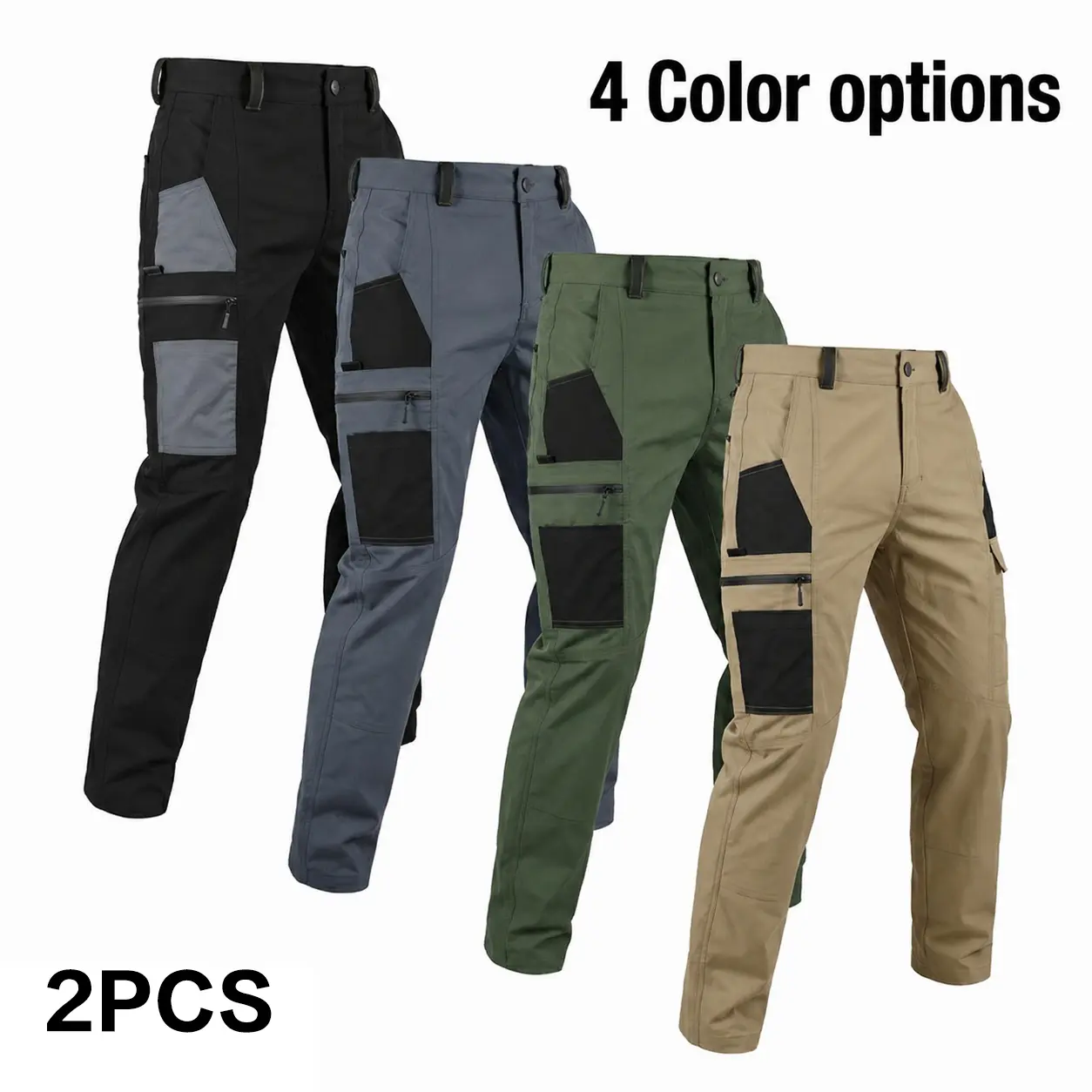 Pack of 2 men’s cargo casual pants, lightweight tactical cargo design, stretch fabric that resists tearing Pack of 2 men’s cargo casual pants, lightweight tactical cargo design, stretch fabric that resists tearing