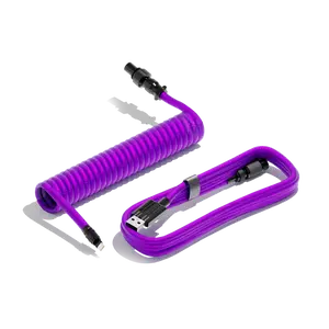 Purple Keyboard USB-C Coiled Cable | Detachable Metal Connectors | Double-sleeved Cable | Gaming Keyboard Cable