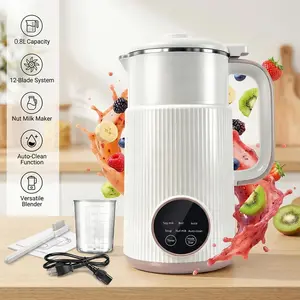 0.8L Nut Milk Maker & Soup Blender with 12-Blade System, One-Touch Auto-Clean Function, Versatile Soy Milk Maker for Smoothies, Juices & Hot Soups, Compact Kitchen Appliance with Boil Function for Family Use
