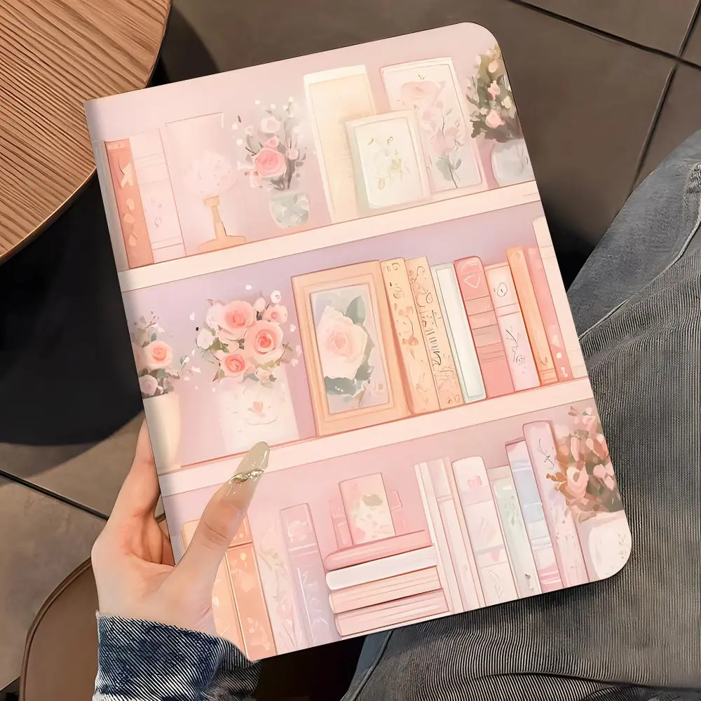 Vintage Book Shelf Pattern Tablet Case with Pen Slot, Full-coverage Shockproof Tablet Protective Cover, Tablet Accessories Compatible with iPad, Tablet Covers