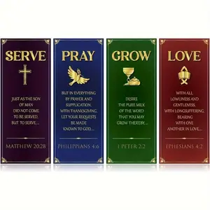 Easter Theme Backdrop Banner, 4 Counts/set Easter Church Banner, Suitable for Church Sanctuary Walls, Celebrations, Gifts, and Home Wall Decorations