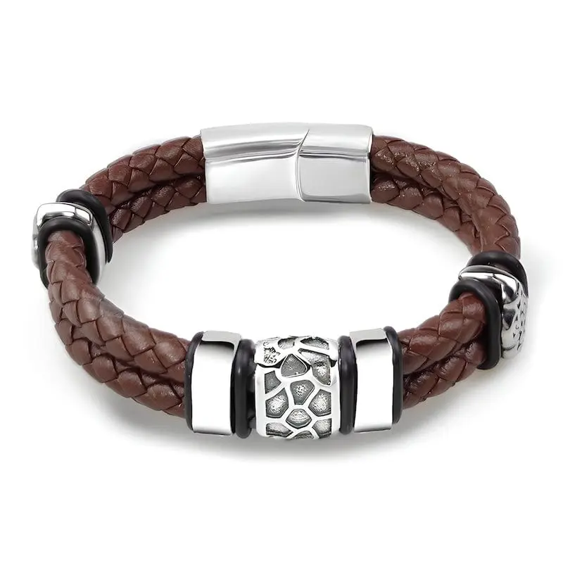 Double Braided Brown Leather Bracelet