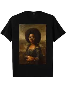 Mona Lisa African Beauty Moon Theme T-Shirt, Fashion Casual Streetwear Clothing, Ideal Gift for Fans, Comfortable Fitted Fit, Trendy Design, Unisex Polyester Short Sleeve