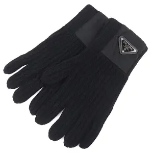 Pre-owned PRADA Wool Small Leather Goods Triangle Rib Knit Leather Gloves