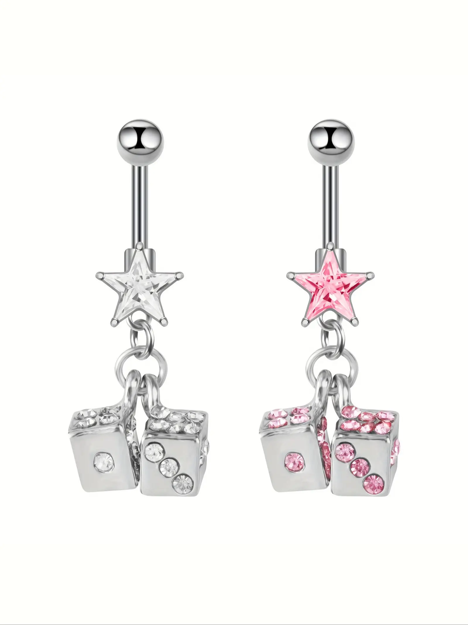 Women's Stainless Steel Ring Pendant, Synthetic Zirconia Star Design, Party Style Navel Piercing Jewelry for All Seasons, Belly Button Rings, Body Piercing Jewelry