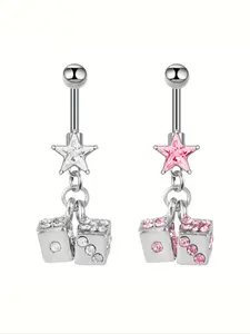 Women's Stainless Steel Ring Pendant, Synthetic Zirconia Star Design, Party Style Navel Piercing Jewelry for All Seasons, Belly Button Rings
