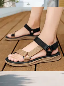 Men's Summer Casual Sandals, Sports Slides, Outdoor Anti-Slip Wear-Resistant Eva Sole, Textile Upper, Less Than Ankle Height, Trendy Sport Style Shoes