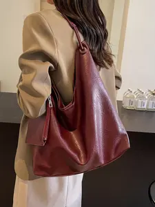 Elegant Minimalist Women's Tote Bag, Fashionable Crossbody Shoulder Bag, Hobo Shoulder Bag, Adjustable Strap, Coffee Color, All Seasons Use