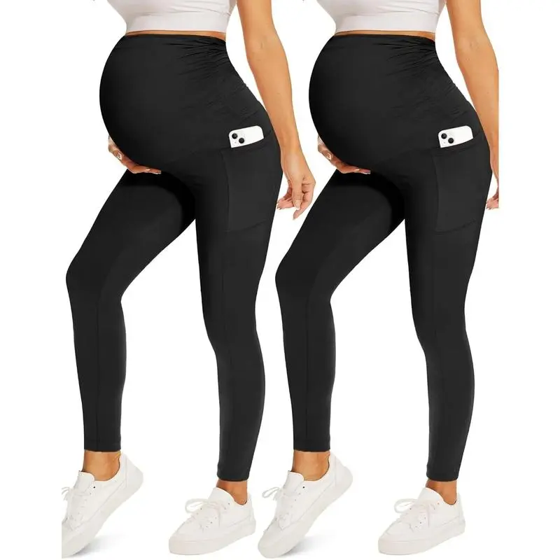 2/3/4 Pack Maternity Leggings With Pockets Over The Belly,Womens Pregnancy Workout Yoga Active Soft Tights Pants Waist Halloween Yoga Pants Retro Animal Print Baggy Sweatpants-Stretch Mesh Yoga Leggings Casual Ripped Maternity Jeans comfy  yoga