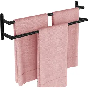 24Inch Double Towel Bar, Stainless Steel Wall Mounted Towel Rack Holder for Bathroom Kitchen, Matte Black
