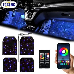 FCCEMC Car Universal  Fiber Optic Twinkle Stars Interior Floor Mats WaterProof Star Light Car LED Rugs With APP/Remote Control Light Effect  Interior Ambient Lighting  Car Mats Floor Carpet Starlights For Car