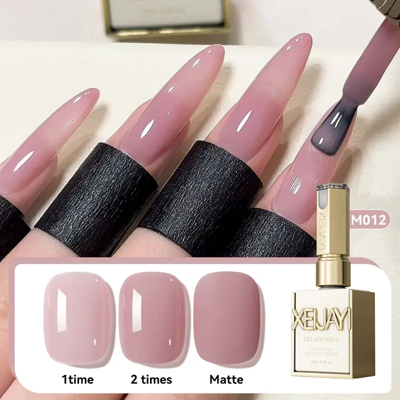 XEIJAYI Gel Nail Polish 15ml Pink Ice Translucent - TPO & HEMA Free, High-Saturation Sheer Jelly Color, Glossy Long-Lasting Soak-Off LED/UV Gel for Gel Nails at Home, Salon Nail Art Design, Hypoallergenic
