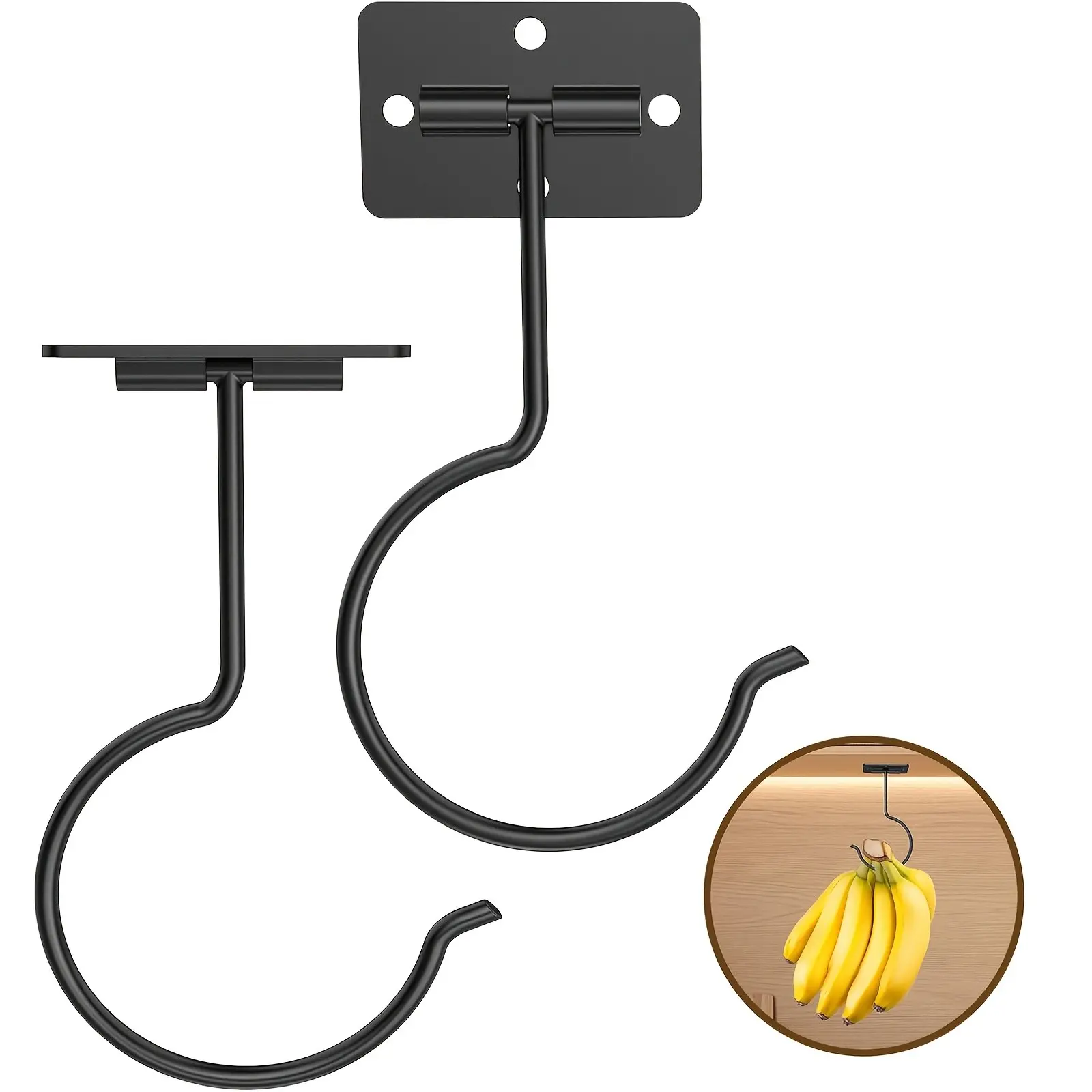 Foldable Banana Hooks Set of 2/4, Adhesive & Screw Fixed, Wall Mounted Hook, Magnetic Foldable, Keep Bananas Fresh