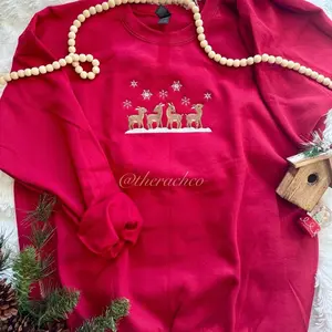 Embroidered Christmas Deers, Embroidered Deers Sweatshirt, Embroidered Sweatshirt