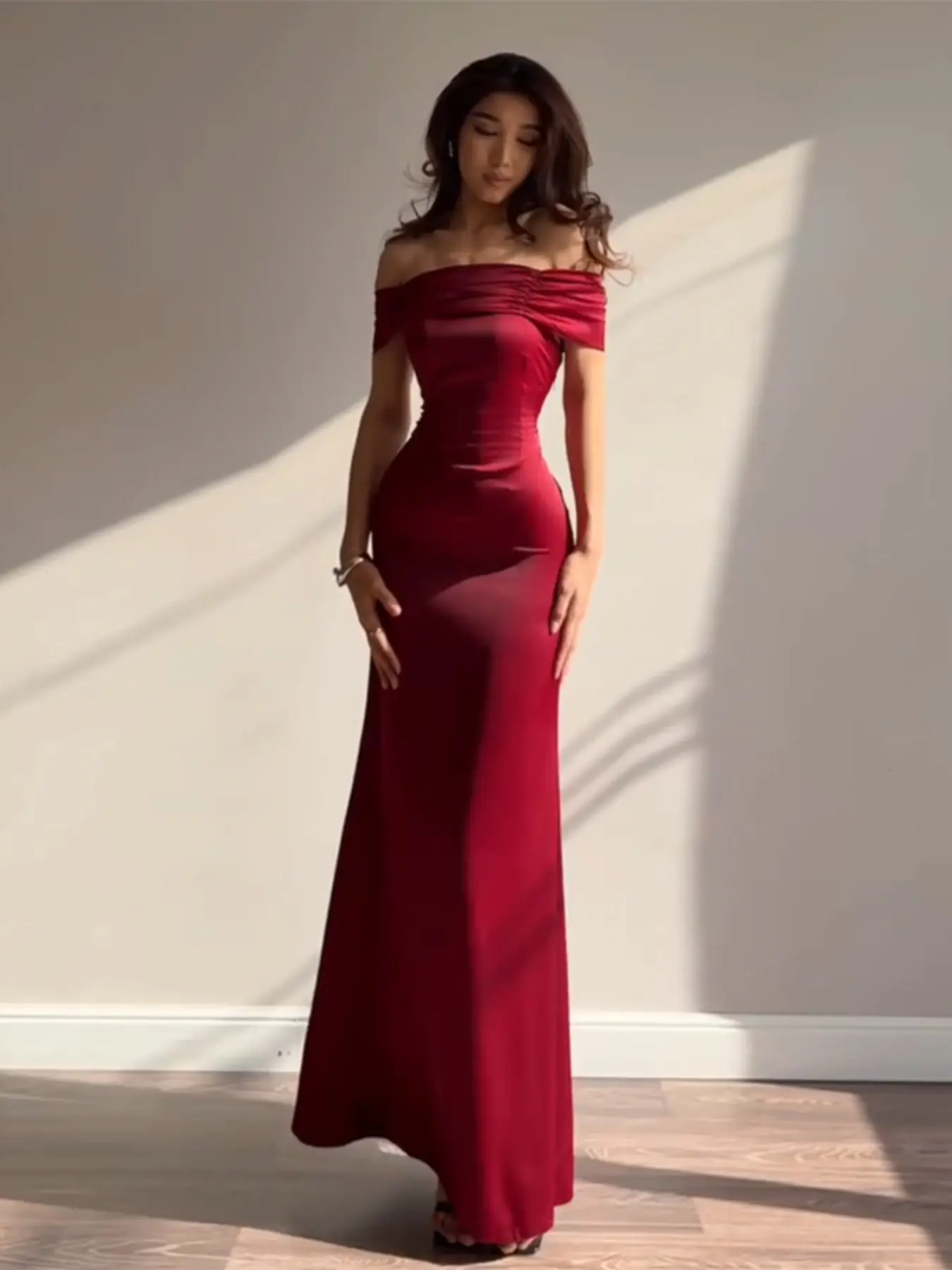 One-Shoulder Satin A-Line Belted Dress, Slim-Fitting Party Dress, Plain  Pattern, All Seasons, Elegant Evening Gown - TikTok Shop