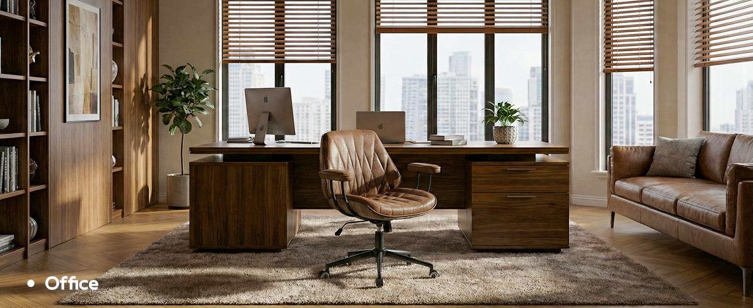 Adjustable Height Ergonomic Office Chair, 330LBS Load Capacity Leather Desk Chair with 90-120° Tilt, 360° Swivel & Silent Wheels, Rolling Computer Chair for Home & Office