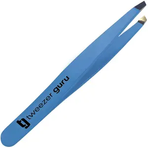 Tweezer Guru Tweezers for Women - Slant Pointed Precision Tweezers for Eyebrows & Ingrown Hair Removal - Blackhead and Splinter Tweezer with Sharp Needle Nose Point for Plucking (Bold Blue) Tweezer Guru