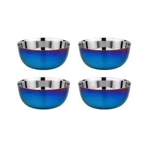 Ahimsa Stainless Steel Simple Serve Bowls - 8 oz (Set of 4) for Kids and Toddlers in Blue