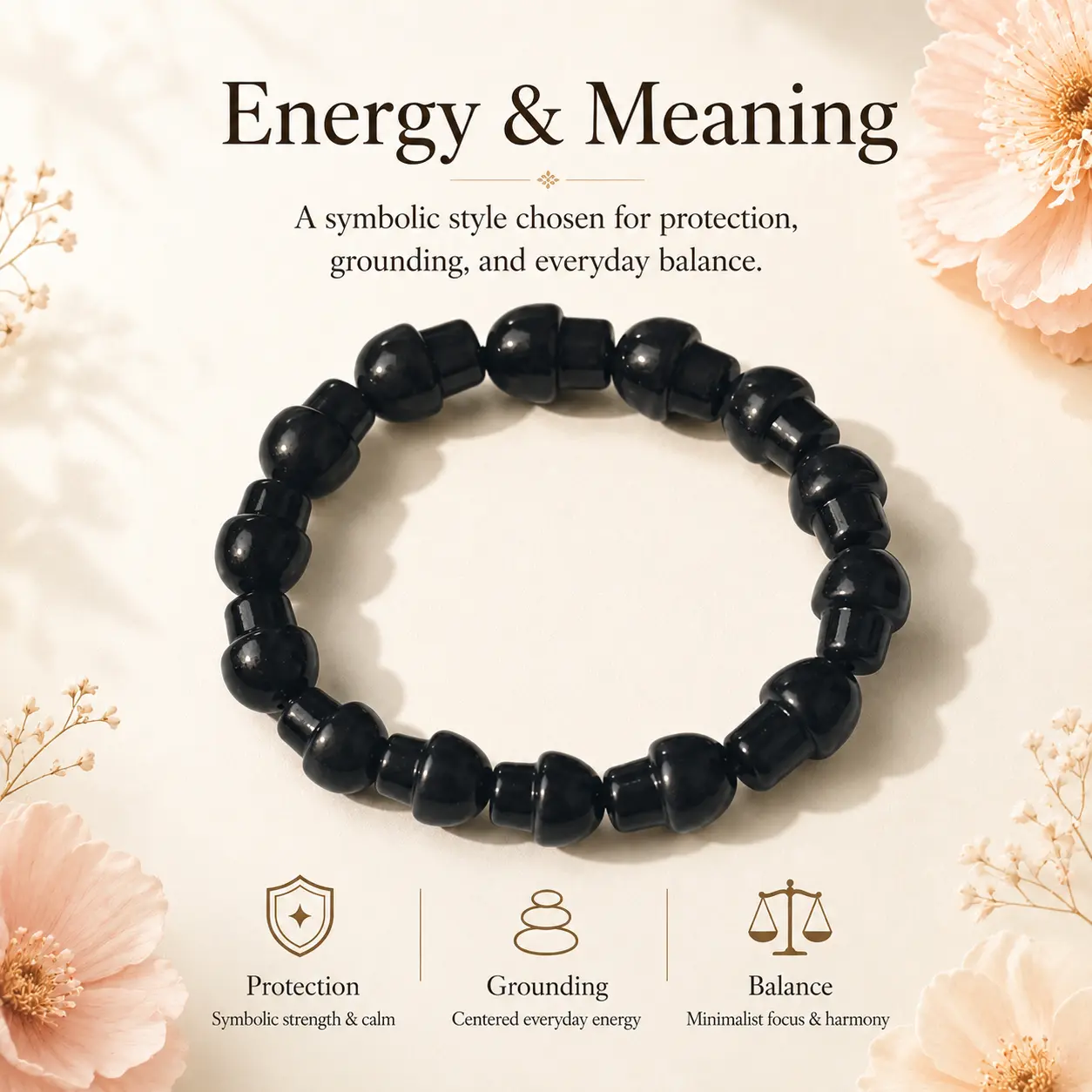 Natural Crystal Black Small Mushroom Bracelet