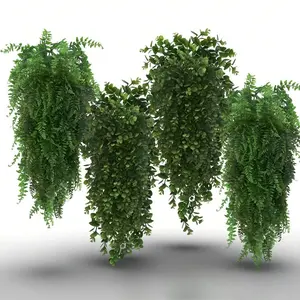 Set of 4 Large Artificial Hanging Fern Plants, Artificial Faux Plants - Realistic green leaves, easy indoor/outdoor decoration for homes, offices, weddings, gardens, and porches - Sturdy plastic construction, no watering required, year-round decoration
