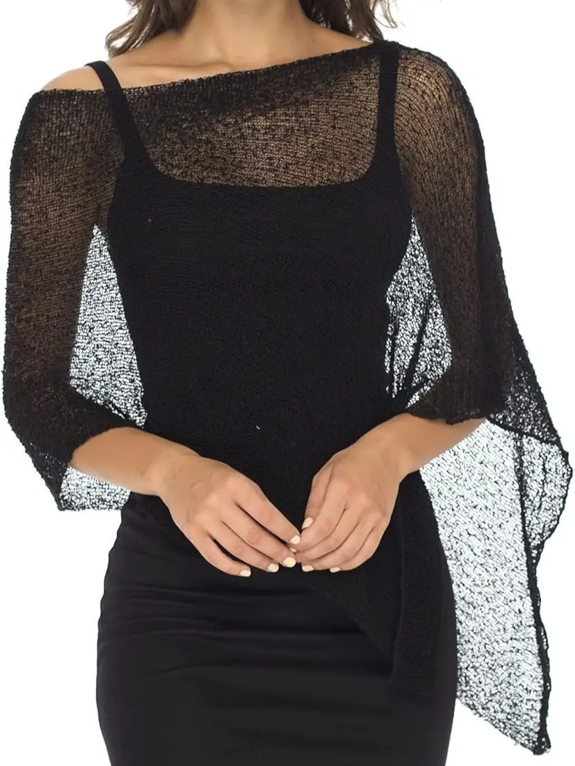 Women Senior Sheer Poncho Top Irregular Beach Shawl Drop Shoulder Knit Lightweight See Through Summer Shrug Cover Shawl for Beach Vacation Swimsuit Coverups poncho moo moo and scarf set halloween accessories