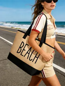 Women's Beach Handbag Set, Printed With The Letters Beach Pattern, Starfish Pattern, Tropical Summer Vacation Design, Large Capacity Handbag, Reusable Beach Accessory Shopping Bag, Suitable For Weddings, Birthdays, Holidays, Is The Perfect Gift For Women