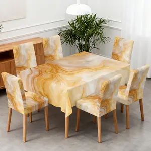 4/5/6/7pcs Golden Marble Swirl Chair Cover And Tablecloth Set, Easy Clean & Care, Fits Living Room, Home Decor, Restaurant Decor, Camping, Parties, Stylish Decor, Gifting