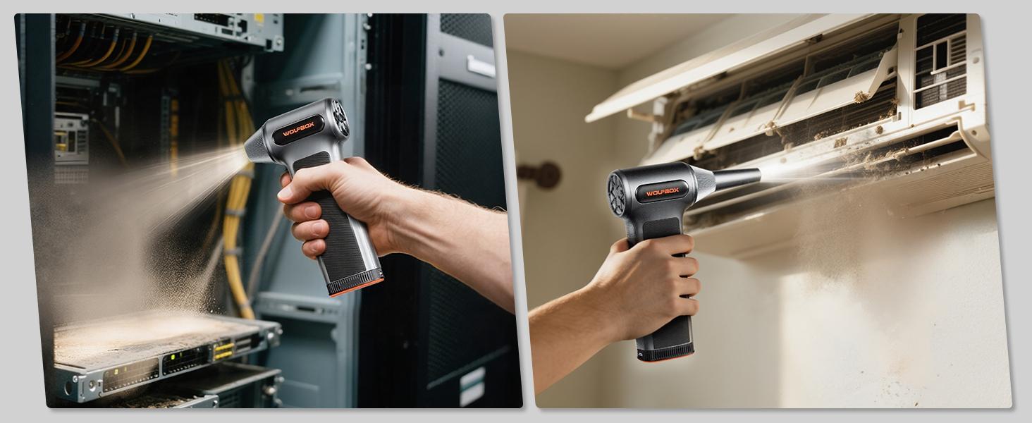 WOLFBOX MF200 Electric Air Duster with Removable Battery, Super Power Cordless Blower - 3-Speed Adjustable, Long Life Mini Air Duster with 4 Nozzles for Computer Keyboard, Car Cleaning, Outdoor Use TikTokShopHolidayHaul