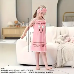 Kids Bath Towel Wrap with Cute Bunny Ears, Contemporary Microfiber Cartoon Anime Bath Skirt for Girls, Ultra Compact Woven Towel Robe, Age 6-12 - 250gsm