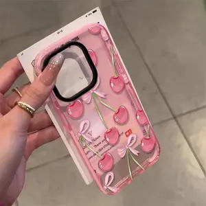 Cute Cherry Graffiti Style Phone Case Advanced Practical Fashion Two tone TPU All inclusive Phone Case Compatible with iPhone 17 16 15 14 13 12 11 Plus Pro Max Multiple Phone Models
