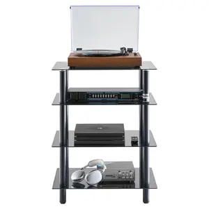 VEVOR 4-Tier AV Media Stand Strengthened Tempered Glass Audio-Video Media Stand, AV Media Stand Corner Shelf Corner Shelves Component Cabinet Stereo Audio Rack Stand Tower Perfect for DVD Players