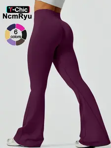 NcmRyu women's solid color sports bell bottom pants high waisted hip lifting yoga pants micro flared hip line design long legs fitness running slim fit elastic pants comfortable sports pants Stretchable Activewear, Stylish Activewear
