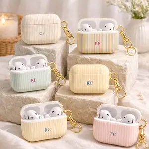 Personalized Monogram Airpods Case Stripes Initials, Compactable With Airpods Gen 1 2 3 4, Shockproof Durable Accessories Cover, No keychain