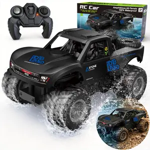 Amphibious Remote Control Car Monster Truck - 4WD Waterproof 1:16 Large All Terrain Off Road Vehicle with 2 Rechargeable Batteries RC Drift Cars Beach Pool Toys Gifts for Boys Kids 8-12
