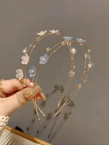 Double Layer with Faux Pearl & Flower Decor, Chic Headbands, Elegant Hair Accessories for Women & Girls, Minimalist Headwear Suitable for Thick Hair