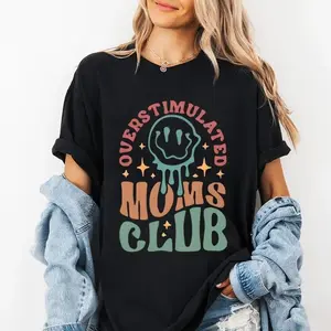 Overstimulated Moms Club Tshirt, Funny Mom T-shirt, Trendy Mothers Day Shirt, Gift For Mama, Mama Tee Top Womenswear Summer Comfort camisetas  comodas Soft Crew Neck Women's T-Shirt