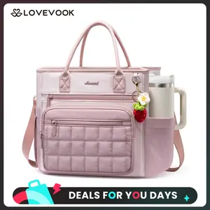 LOVEVOOK Insulated Lunch Bag Women,Puffer Adult Lunch Box Women with Handmade Strawberry Charm,Wide Opening Leakproof Cooler Bag with Cup Holder for Work Picnic,Lunch Box/Bag for Kids Girl Boy School DealsForYouDays