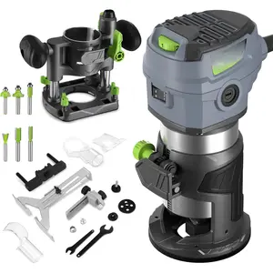 Compact Router Combo Kit, 6.5 Amp Compact Router Fixed Base & Plunge Router for Woodworking Slotting Trimming, 6 Variable Speeds to 32000 RPM