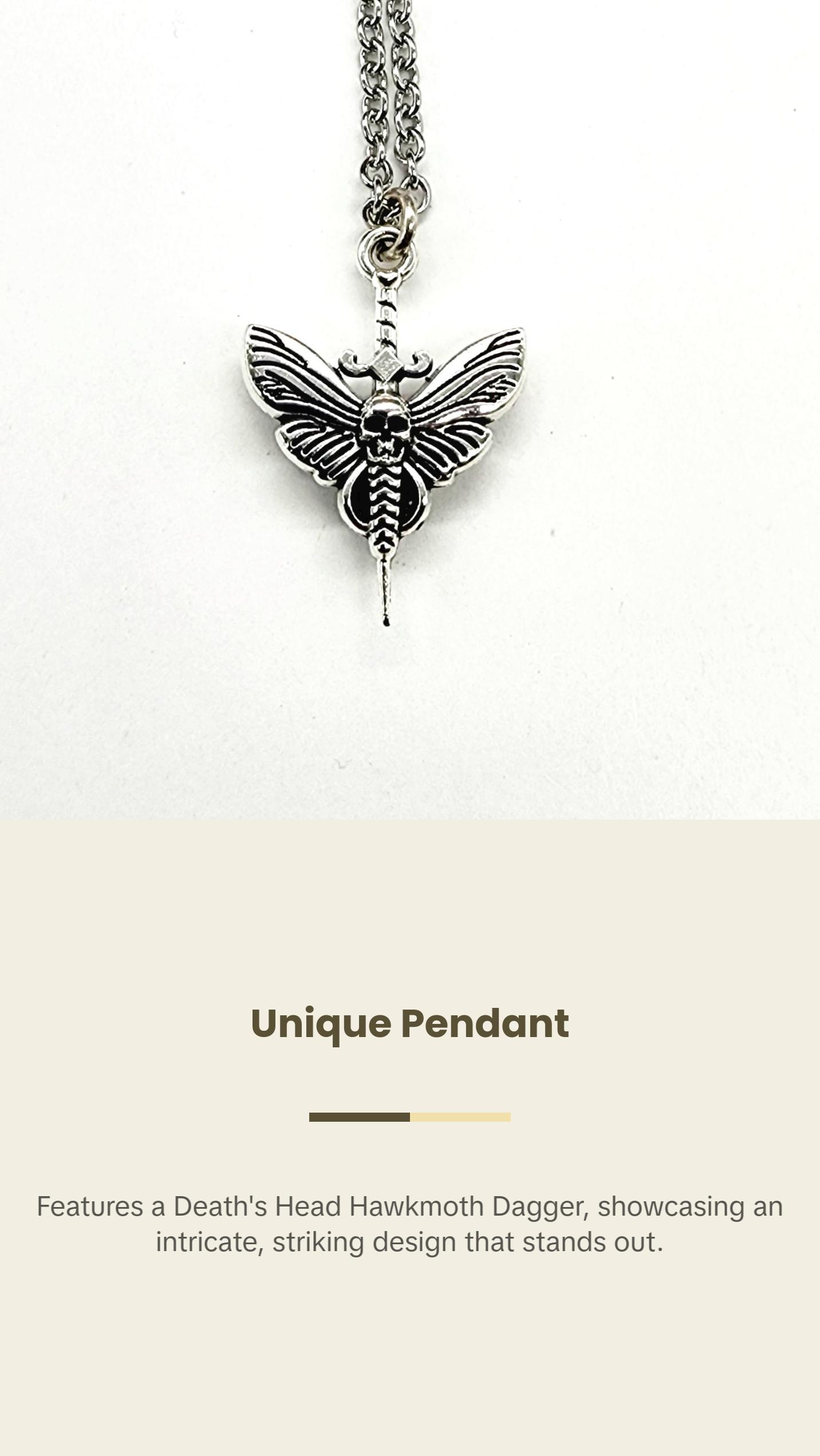 Death's Head Hawkmoth Dagger Necklace // Stainless Steel Chain