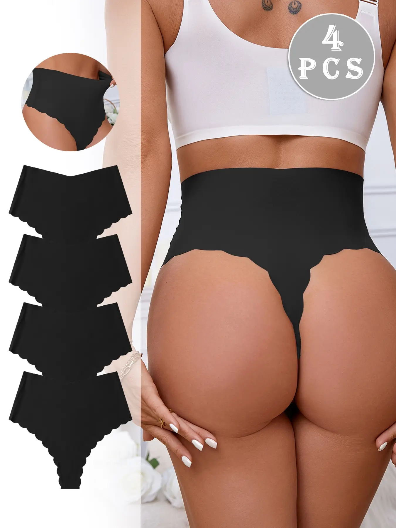 Women's High-Waisted Scallop Design Ice Silk Underwear Set, Daily Seamless Soft, Smooth, Breathable and Comfortable Basic Panty Briefs, Breathable Seamless Knicker