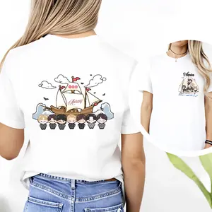 100% Cotton Casual Style T-Shirt Pirate Ship With Cartoon Characters And Clouds Design Summer Wear For Women And Girls Gift Idea # BTS 2026