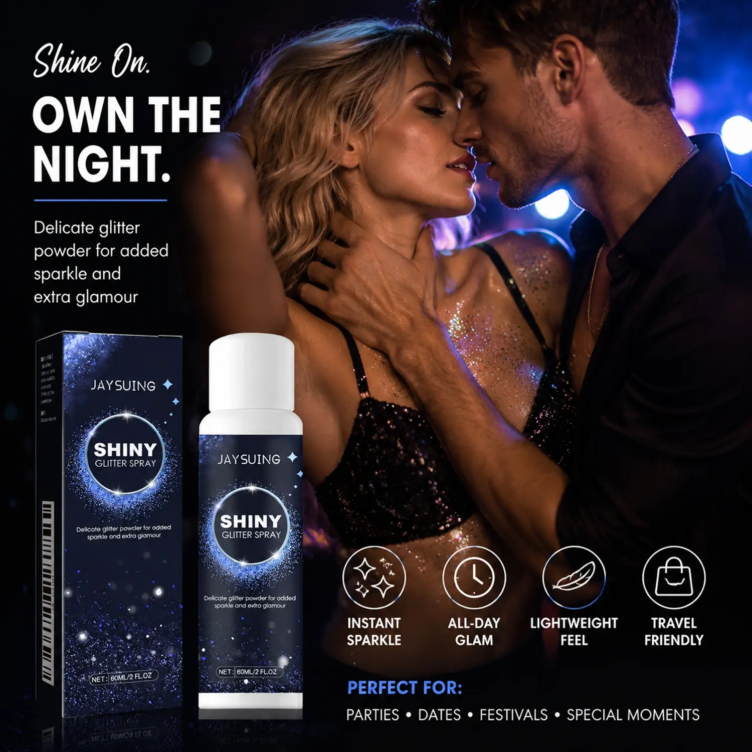 Glitter Spray for Face Body Hair Skin | Long Lasting Quick Drying Shimmer Spray Body Glitter Spray for Women Girls | Sparkle Makeup for Party Rave Festival Pride Prom Wedding Concert Stage | Easy Wash Off Water-Resistant Fine Glitter Powder 60ml/2fl.oz