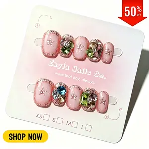 Handmade Press On Nails, Pink Star Glitter Short Square Fake Nails with 3D Rhinestones decor , Reusable Glue On Nails for Women Girls, Cute Y2K Acrylic False Nails art set for Daily Party Wear