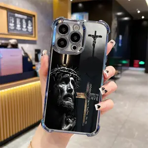 Religious Cross Jesus Faith Phone Case Suitable for iPhone 16/15/14/13/12/11 Pro Max Plus four corner airbag anti-collision electroplated phone case A017 Screen Protector Protection Smartphone Cellphone virgin mary pattern phone case 137