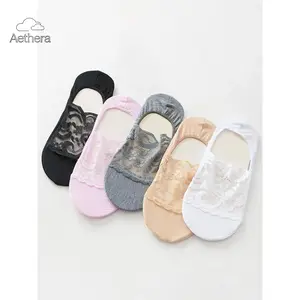 Aethera Women's 5 Pairs Floral Lace Invisible Socks 2024 Summer Breathable Polyamide Boat Socks Soft Comfortable Low Cut Liner for Daily Wear