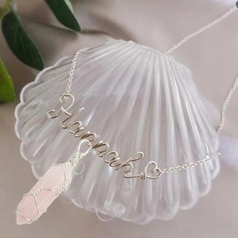 Handmade Custom Non-Natural Crystal Name Necklace - Custom Name Pendant, Personalized Name Necklace with Copper Chain, Silver Color Birthday Christmas Gifts for Women, Crystal Pendant