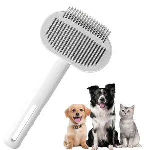 2-In-1 Self Cleaning Shedding Brush & Dematting Comb for Long Haired Cats and Dogs, Pet Grooming Tool for Removing Loose Fur & Tangles