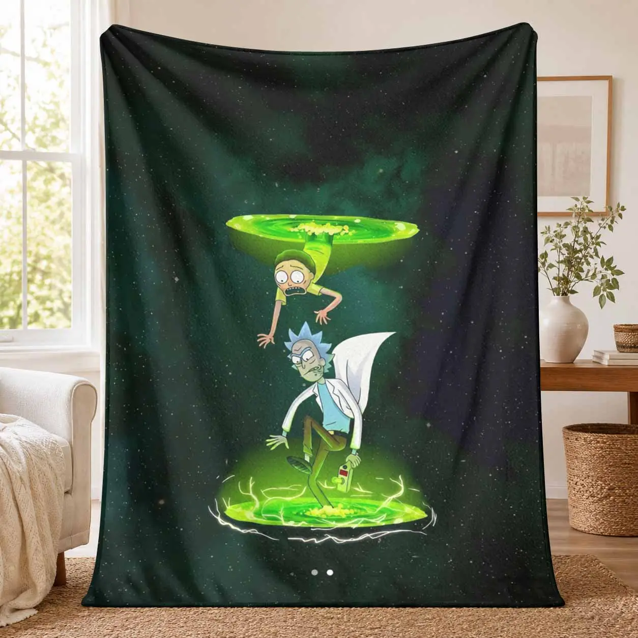 Summerwins Sci-Fi Adventure Flannel Throw Blanket - Interdimensional Portal Graphic Print, Ultra-Soft Lightweight Plush Fleece, Cozy Bedding Decor for Living Room/Bedroom, Ideal Gift for Animation Enthusiasts, Warm Travel Companion, 30*40 Inches, 40*50Inc